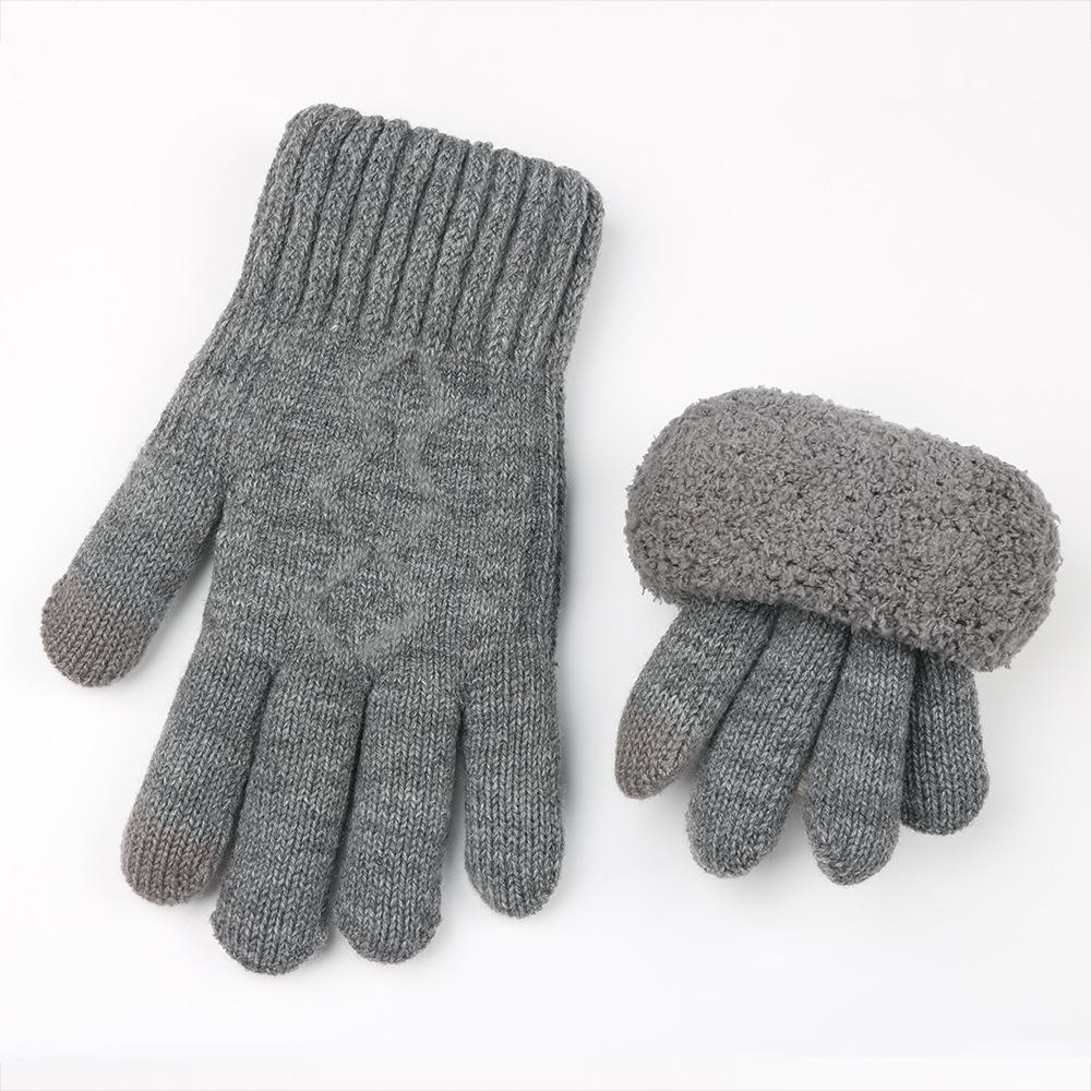 Gestrickte Handschuhe für den Außenbereich im Herbst und Winter mit doppellagigem Garnfutter und verdicktem Samt für Wärme und Touchscreen-Handschuhe