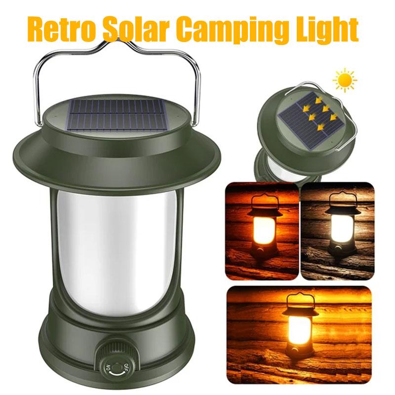 Portable Solar Camping Lantern LED Cold and Warm Dimming 3 Lighting Modes Camp Light Outdoor Hiking Climbing Camping Tent Lamp