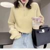 Design sense niche semi-turtleneck zipper red knitted sweater women's short autumn and winter new high waist loose soft waxy sweater