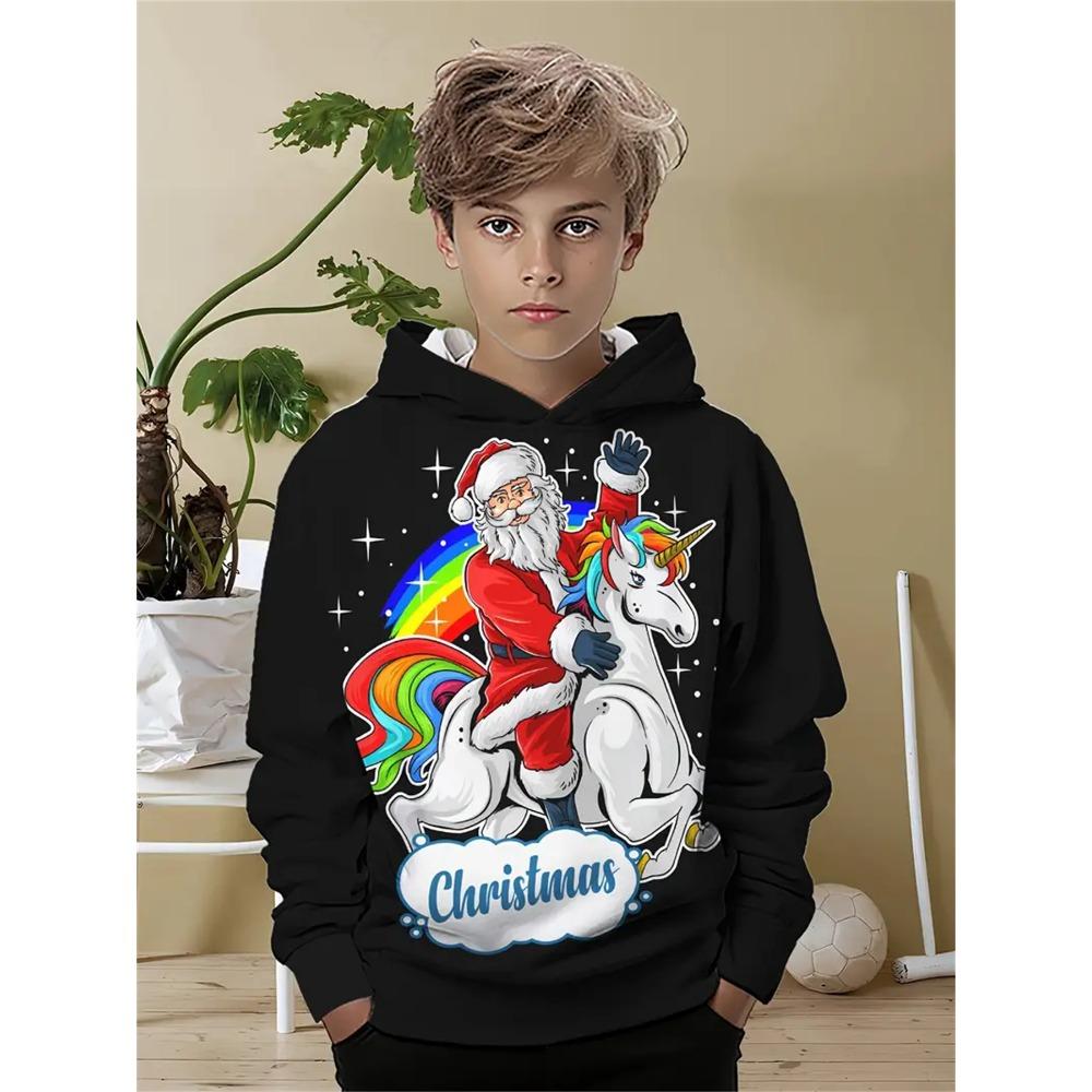 Child Sweatshirt Christmas Hoodies Cartoon Children's Fashion Santa Claus Print Clothes Child Girl Outdoor Clothes for Children