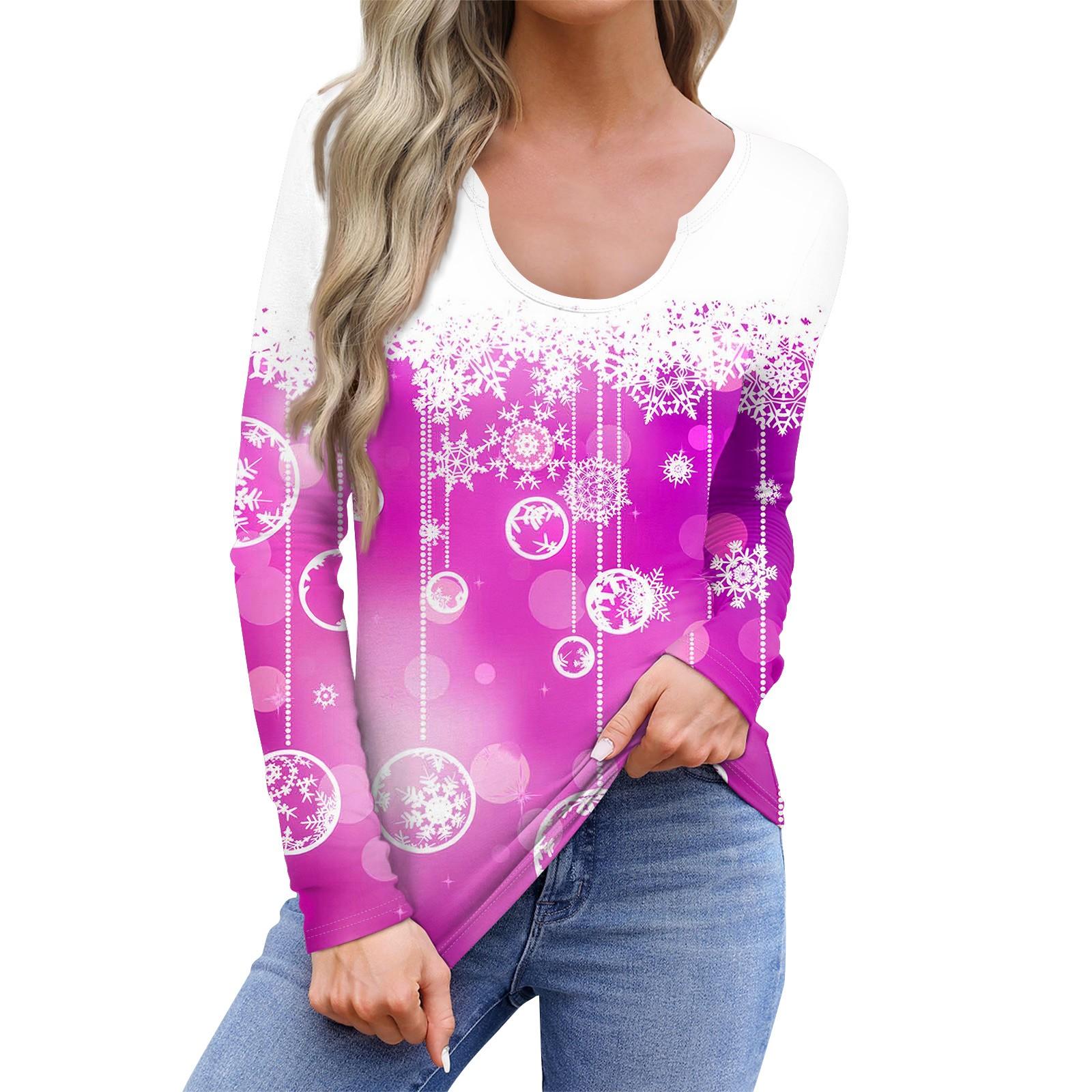 

Женская повседневная модная удобная рубашка с длинным рукавом и U-образным вырезом, повседневная свободная футболка, топы XXXL фиолетовый