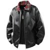 Double-sided PU leather jacket men's spring and autumn lapel plaid jacket loose casual locomotive jacket trendy fashion