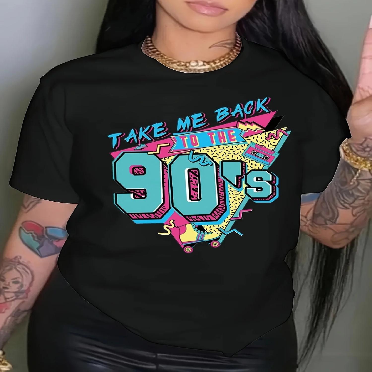 90s Retro Women s Wear Round-neck Casual Print T-shirt Take Me Back To The 90s Casual Aesthetics S разноцветный