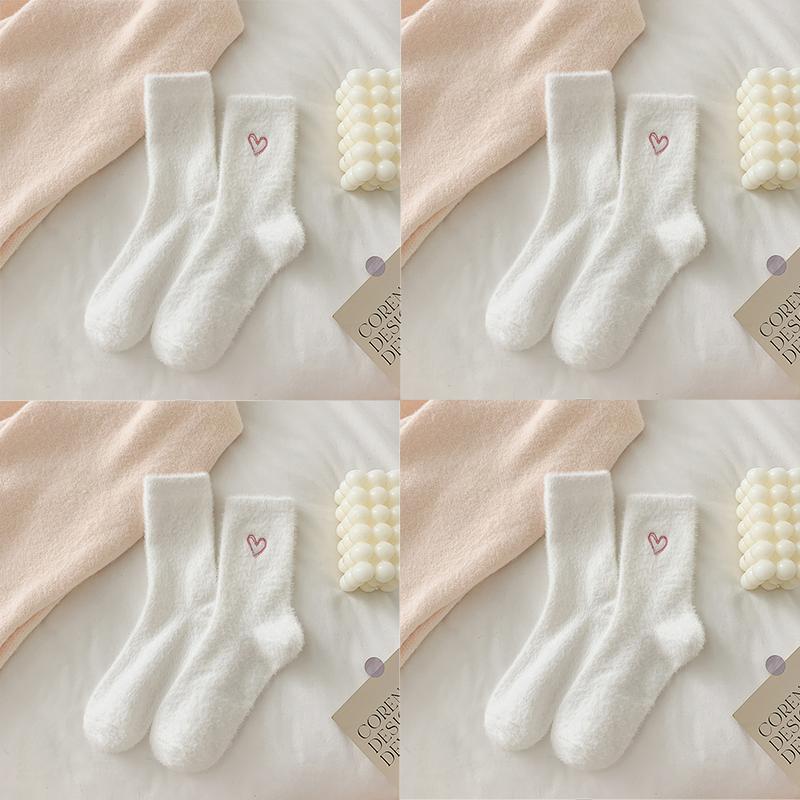 4 PAIRS Women Winter Warm Funny Socks Love Fuzzy Fashion Middle Tube Socks Female Thick Home Floor Sleep Socks