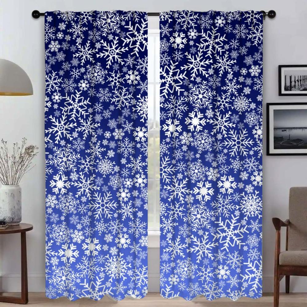 Blackout Curtains 2 Pieces Snowflake Window Curtain for Room 2 Panel Halloween Decoration Shades Tulle for Bedroom Partition