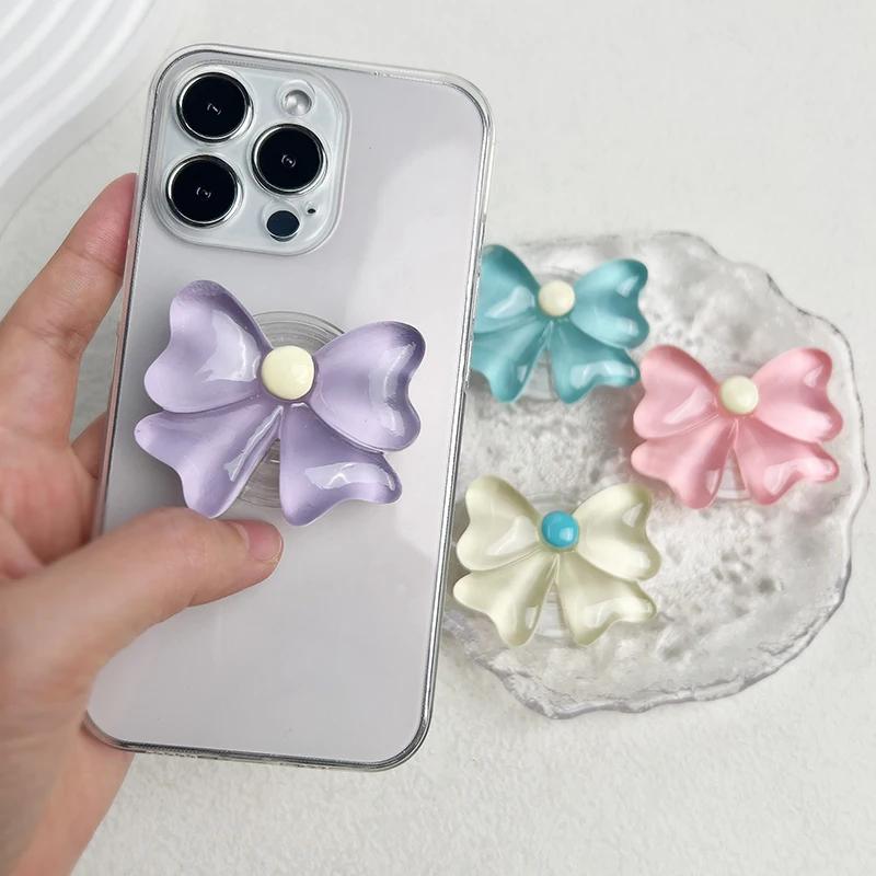 Support de téléphone poignée Cute Socket Talk Grip couleur bonbon avec nœud Support de bureau pliant pour téléphone poignée de téléphone nœud petit et frais