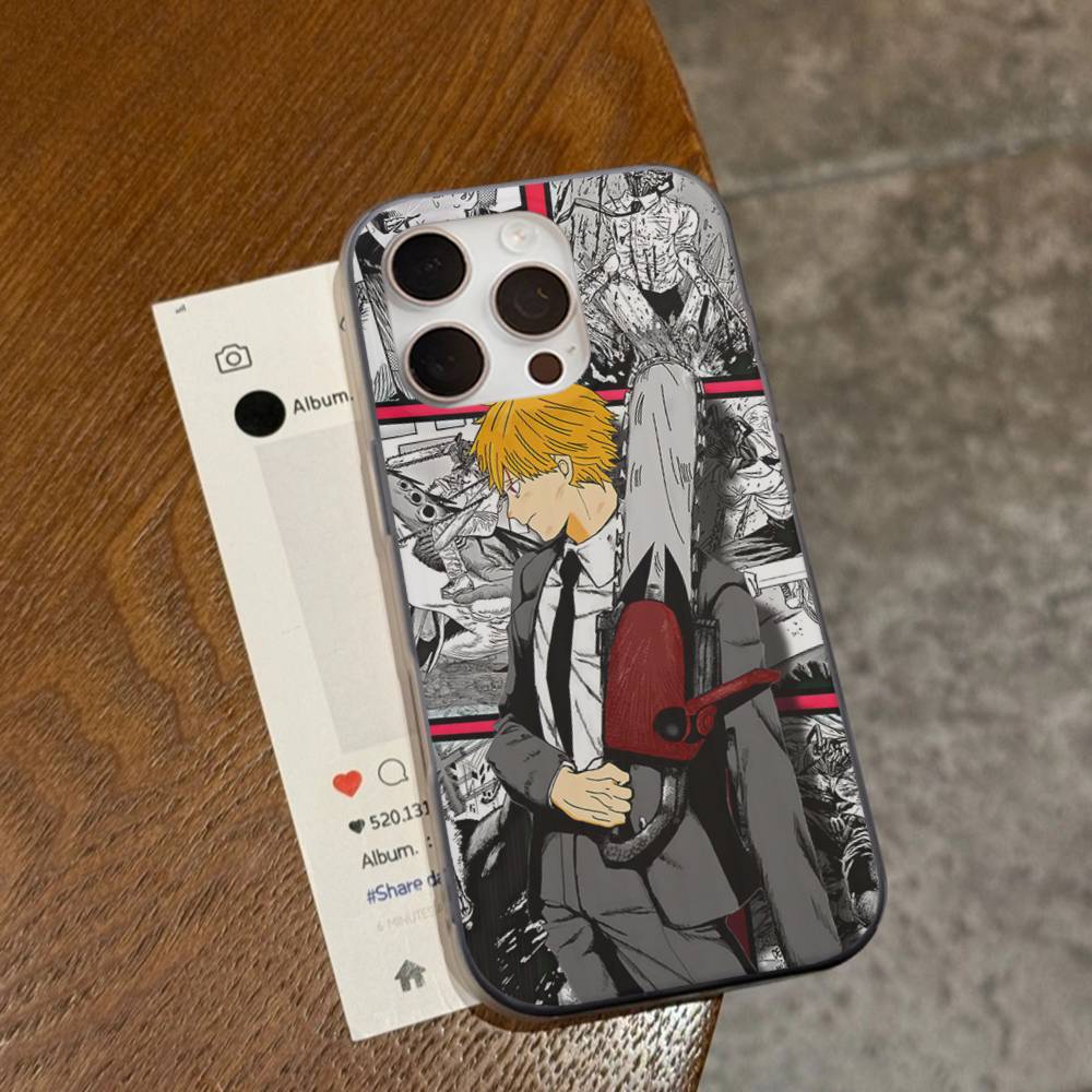 Anime Denji Chainsaw Man Phone Case For IPhone 16 15 17 Pro 11 12 13 14 Pro Max Plus Soft Ripple Silicone Cover Shell