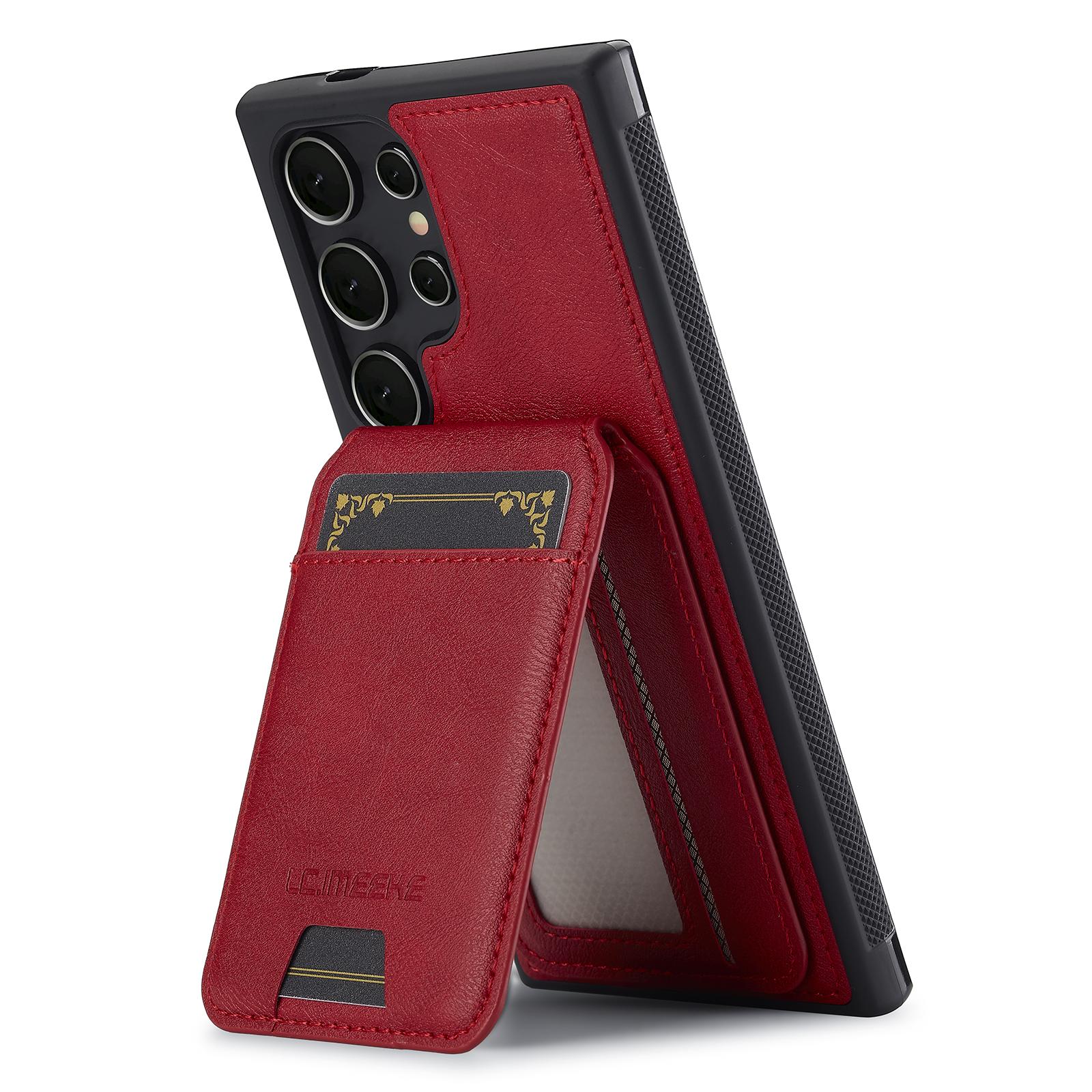 

LC.IMEEKE L3 For Samsung Galaxy S23 Ultra Magnetic Case Detachable Card Holder Leather+TPU Mobile Cover Red
