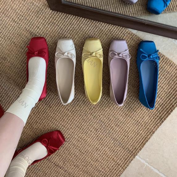 Fashion Shoes Cswo01 Women's Square Toe Ballet Flats Shallow Mouth Slip On Shoes Soft Sole Comfort Butterfly-Knot Footwears Cm