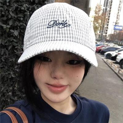 Spring and Summer Small Fresh Plaid Embroidery Soft Top Baseball Cap Women's Fashion Versatile Plaid Cap Shows Small Face