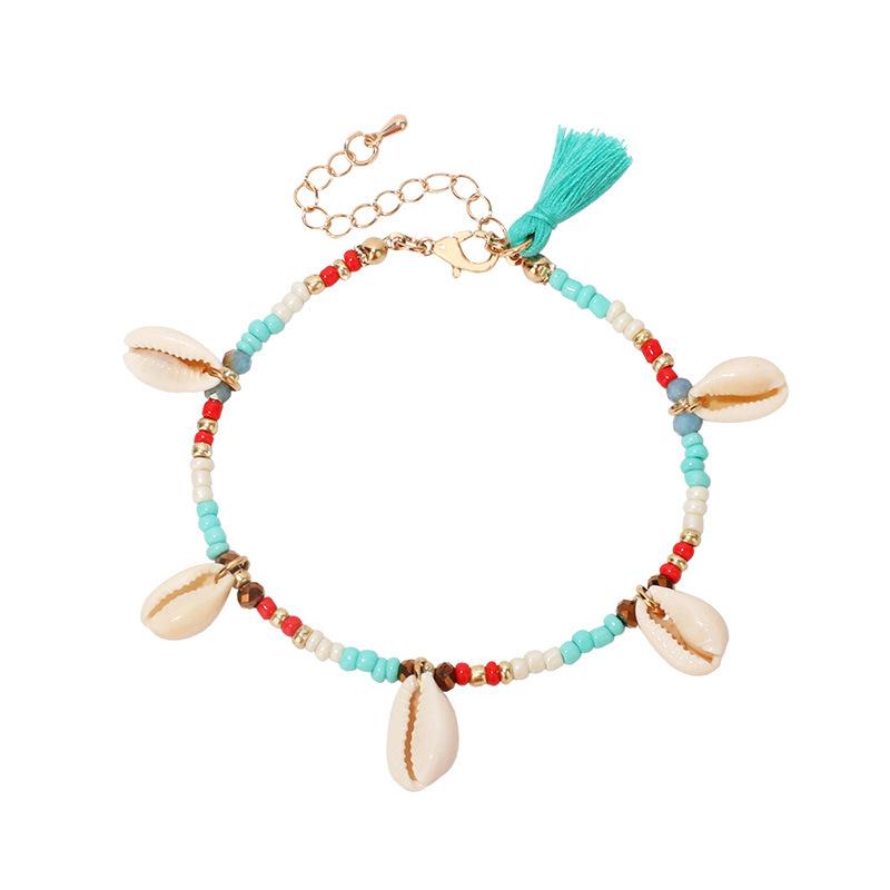 Летний пляжный нишевый богемный кристальный ракушечный браслет на щиколотку, европейский и американский ретро этнический стиль, сексуальные бахромчатые ноги