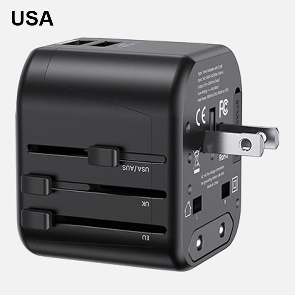 Usams Adapter Siec. 2Xusb T55 12W4W1 Us/Au/Eu/Uk Czarny/Black Cc173Tc01 (Us-Cc173) Univesal Travel Charger
