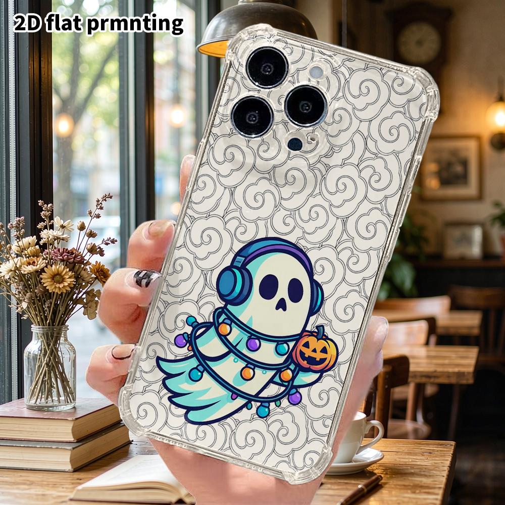 Phone Case: 2D Flat, Suitable for iPhone 18 17 16 15 14 13 Pro, Transparent Corner Protection Case, Ghost Pumpkin, Christmas and Halloween Gift