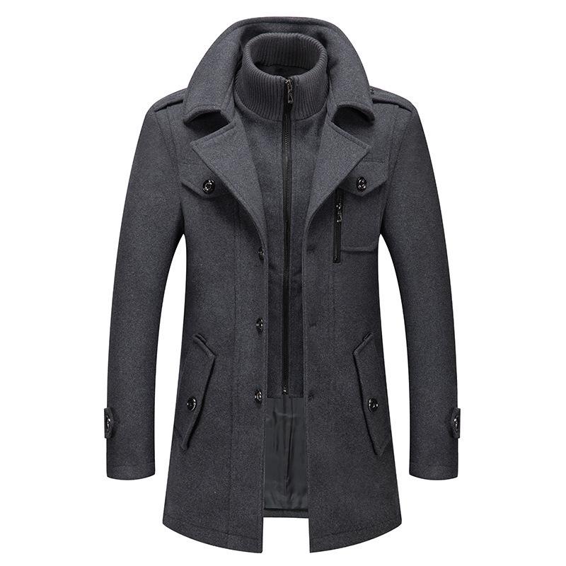 

Men s Long Trench Coat with Double Closure, Notched Lapel, and Multiple Pockets L-175 серый