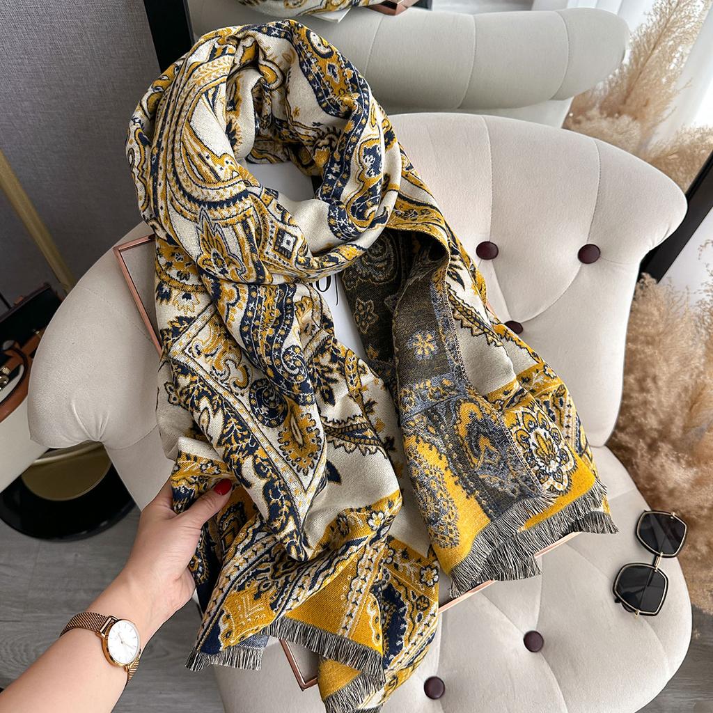 Wintermarke Doppelseitiger Paisley-Jacquard-Schal Kaschmir Weich Warm Fransen Pashmina Schal Damen Kältefest Winddicht Decke