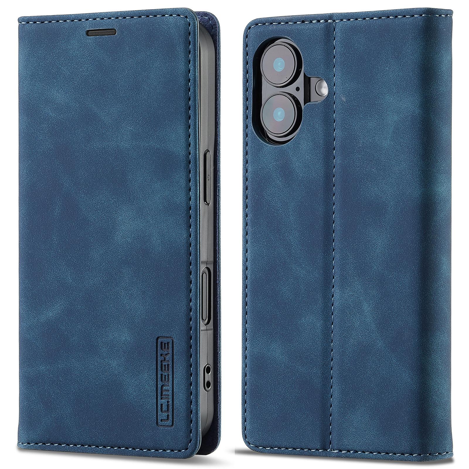 

LC.IMEEKE For iPhone 16 Case Wallet Microfiber Leather Phone Cover Blue