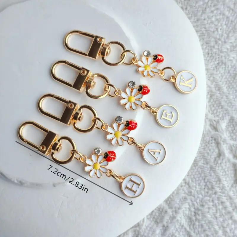 Ladybug A-Z Alphabet Pendants Keyring Initials 26 Letters Keychains Handbag Ornaments Diy Girls Kids Jewelry Gifts