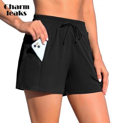 Swim Shorts Women High Waisted Swim Bottom Tummy Control Board Shorts with Pockets Liner