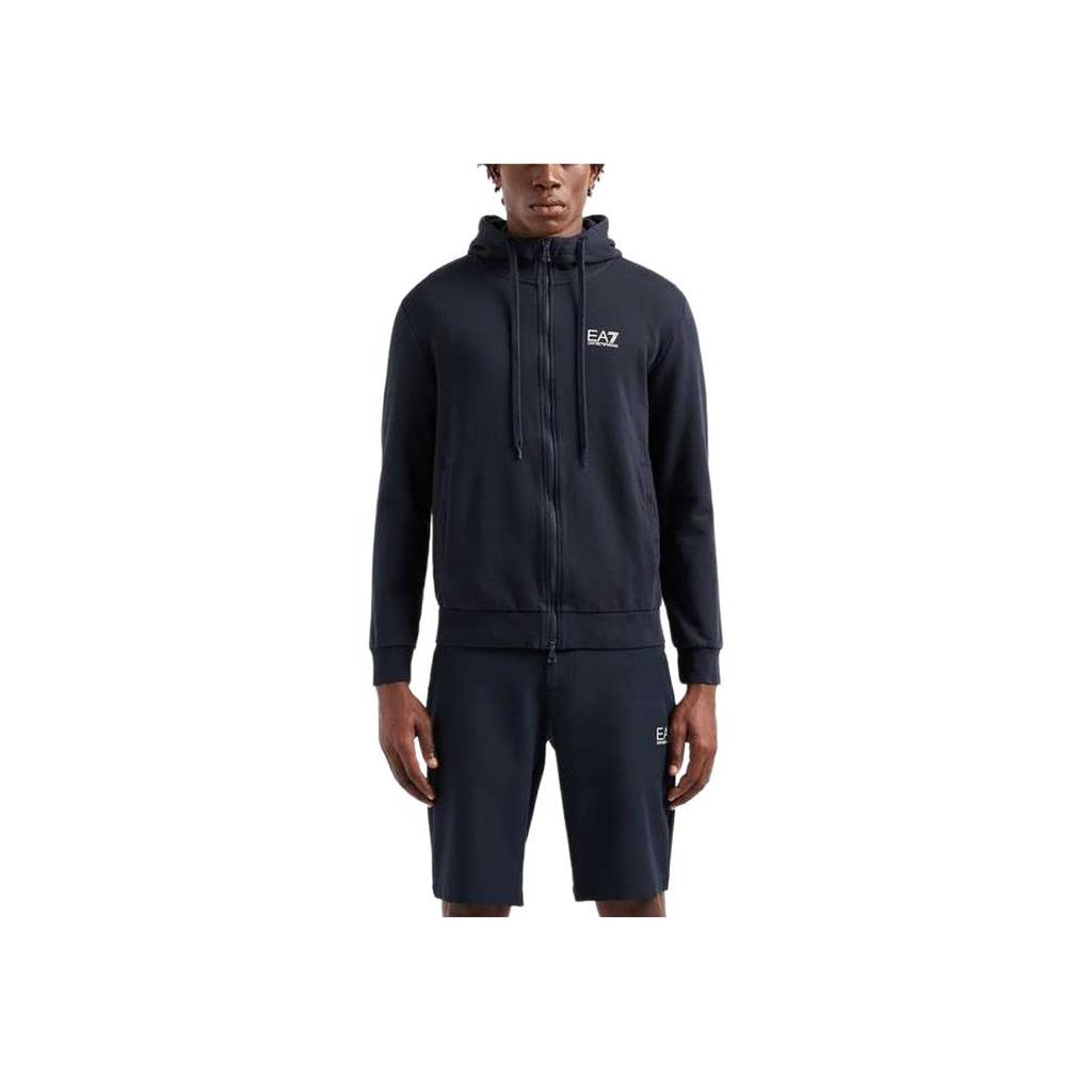 Emporio Armani Ea Fw24 Solid Color Drawstring Hooded Logo Print Cardigan Long Sleeve Sweatshirt Men Sweatshirt Navy-Blue 8NPM38-PJVTZ-1562