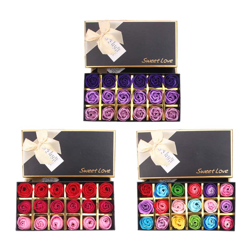 18Pcs Soap Rose Romantic Scented Bath Soap Flowers Home Decor Fake Flower Wedding Pink Petal Valentine's Day Christmas Gift Box