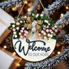 Floral Pattern Wooden Door Sign 2D Flat Hanging Wooden Board Round Doorplate  Holiday Decorating