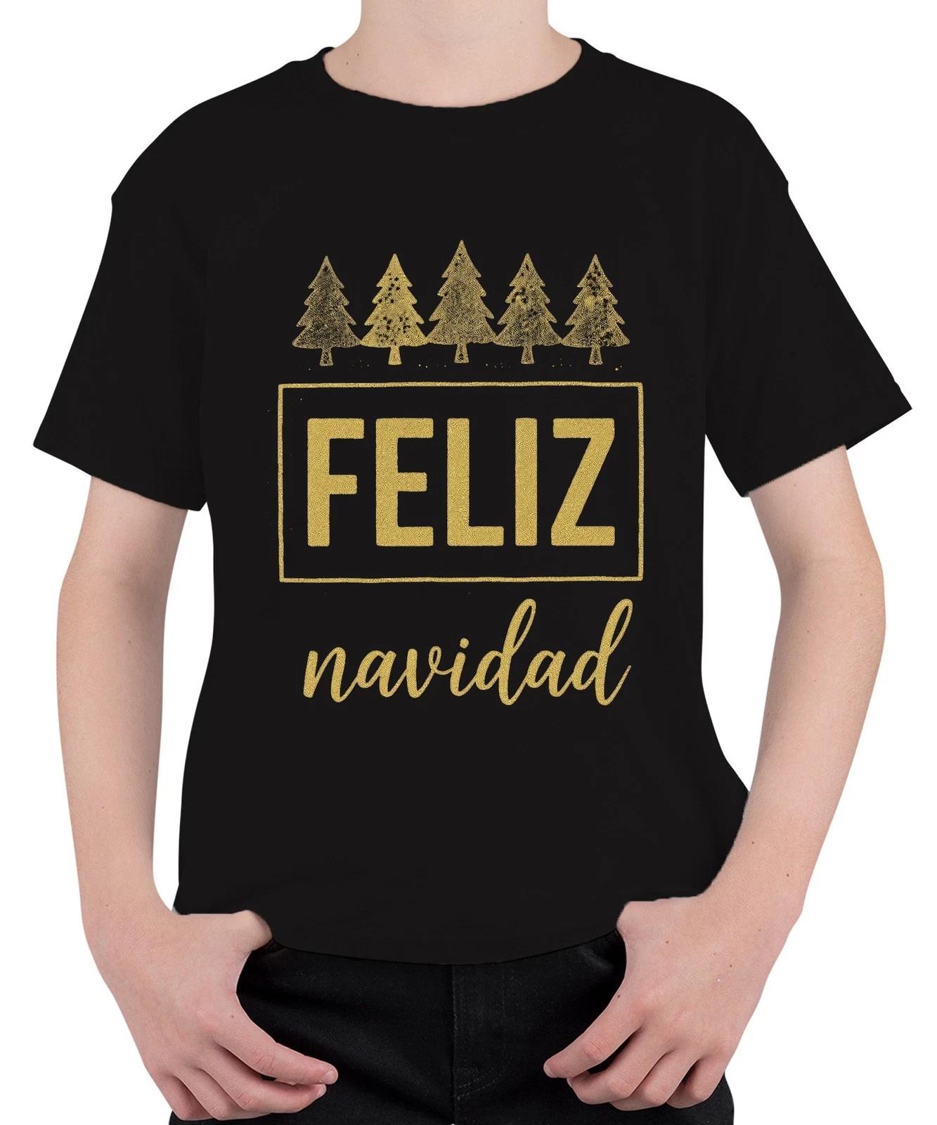 

FELIZ Navidad Christmas Xmas Tree Gold Glitter Gift Unisex Kids T-S- S