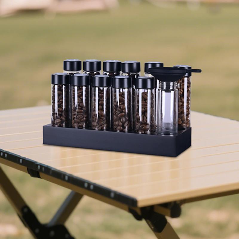 Airtight Sealed Glass 12Tubes Coffee Beans Storage Containers 22g Single Dose Aroma Valve With Coffee Bean Storage Wooden Holder 6