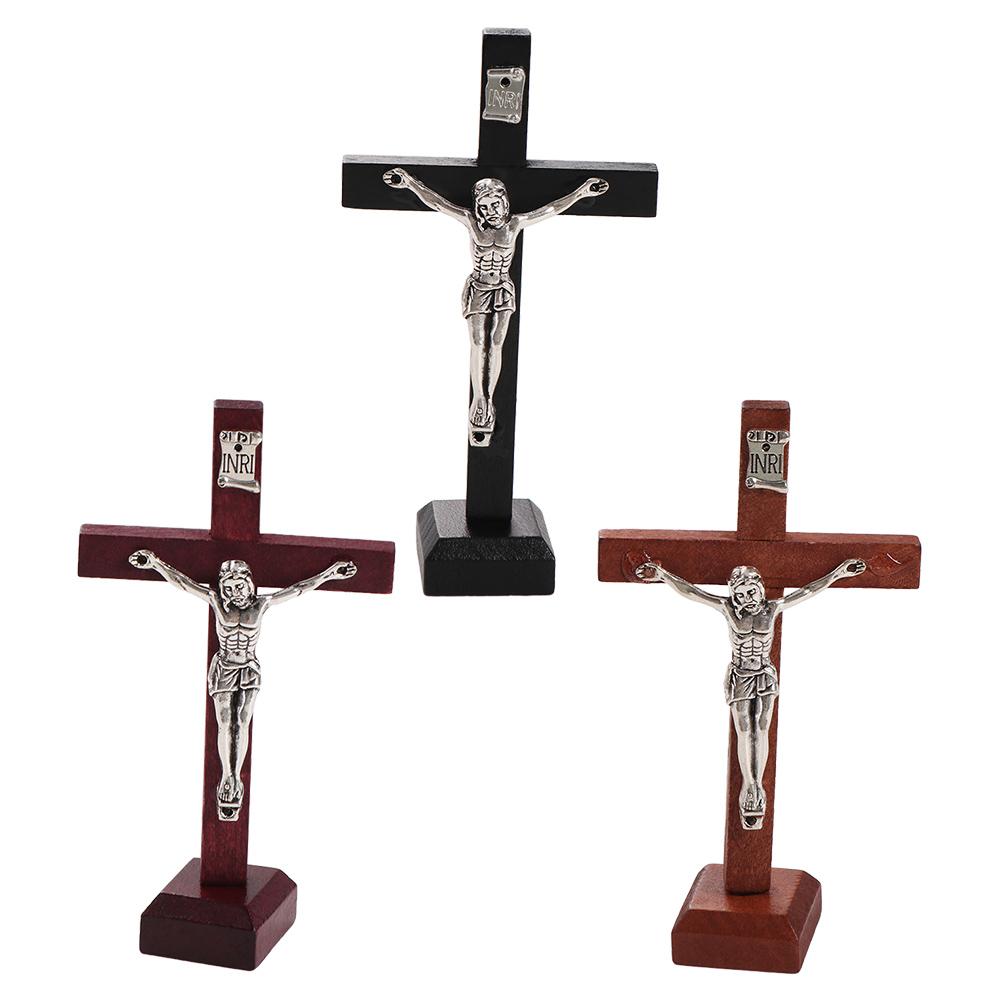 With Stand Wood Crucifix Catholic Religious Charm Catholic Jesus Cross Wooden Prayer Vintage Religious Decoration Office