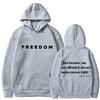 Freedom Letter Hoodies Autumn Winter Fleece Casual Sweatshirt Hooded Top for Women Men Hoodie