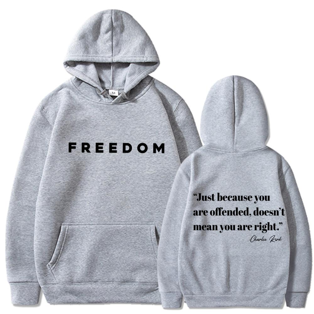 Freedom Letter Hoodies Autumn Winter Fleece Casual Sweatshirt Hooded Top for Women Men Hoodie