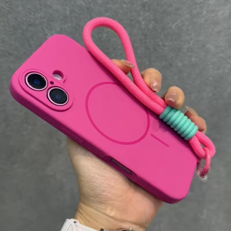 Candy Liquid Silicone Magsafe Case for iPhone 16 15 14 Plus 13 12 Pro Max Soft Shockproof Magnetic Lanyard Strap Cover