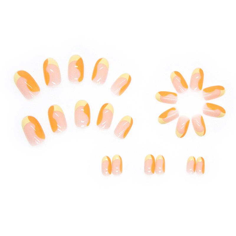 Artificial Nails Round Head Nail Piece Two-color Corrugated Patchwork Piece Ins Style Wear Nail High-quality Nail Piece