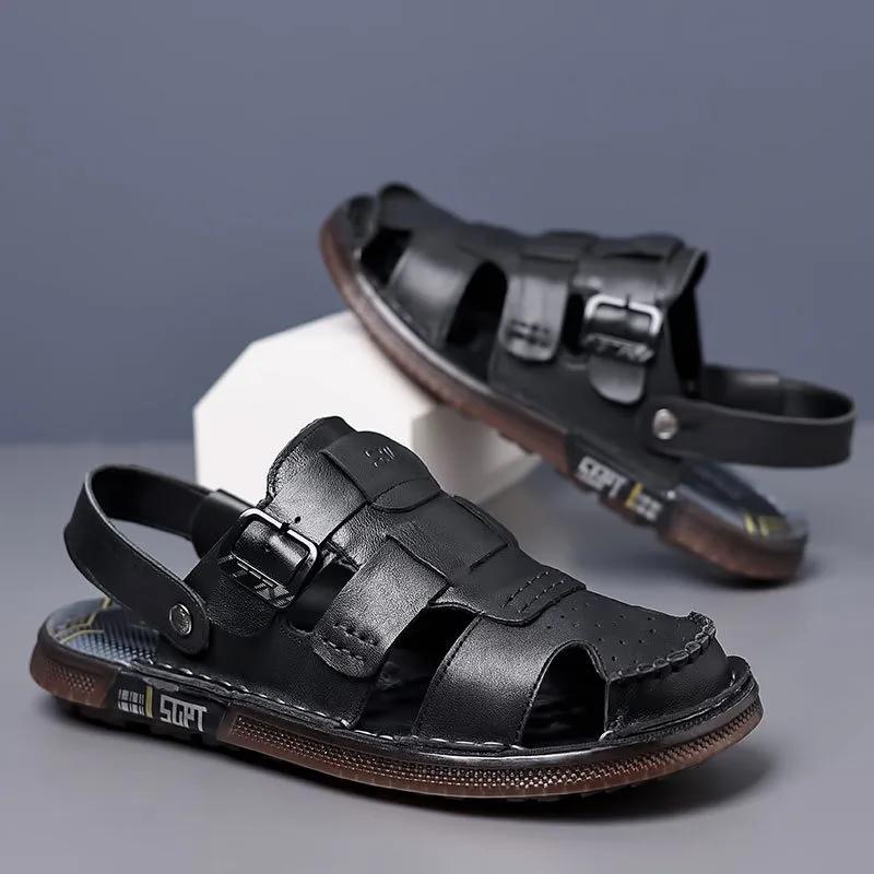 Fashion Summer Luxury Genuine Leather Sandals for Men Platform Hollow Out Beach Men's Sandals Designer Casual Fashion Slippers Shoes Men