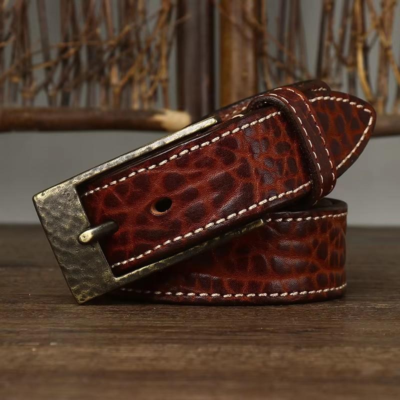 3.8CM Mens Belts High Quality Luxury Retro Super Thick Genuine Leather Belt Ceinture Designer Brass Buckle Male St