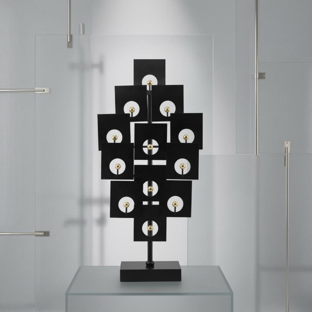 Geometric Sculpture Black and Gold Ornament Modern for Entryway, Lobby