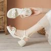 Bow Word with Sandals Summer Sweet Medium Heel Thick Heel Thick Sole Word Buckle