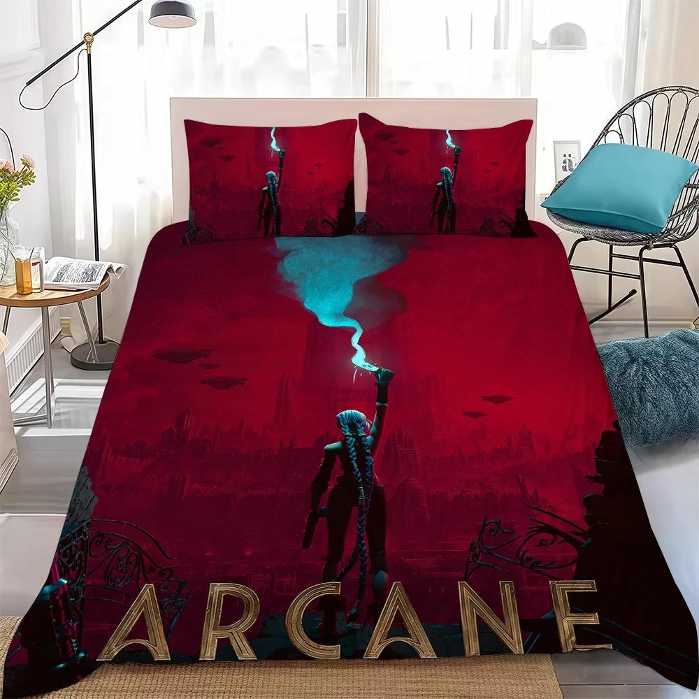 Hot Anime J-JinX A-Arcane Bedding Set Soft Comforter Cover With 1/2pcs Pillow Shams For Kids Adults Microfiber Quilt Cover