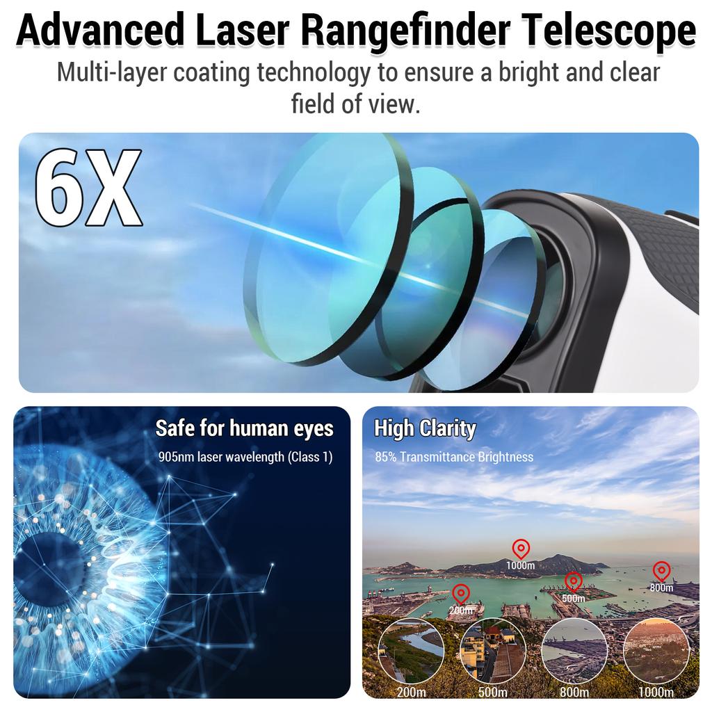 Golf Rangefinder With Slope Telescope 6x LCD 905nm Laser Type C Straight Line Horizontal Vrtical Distance Slope