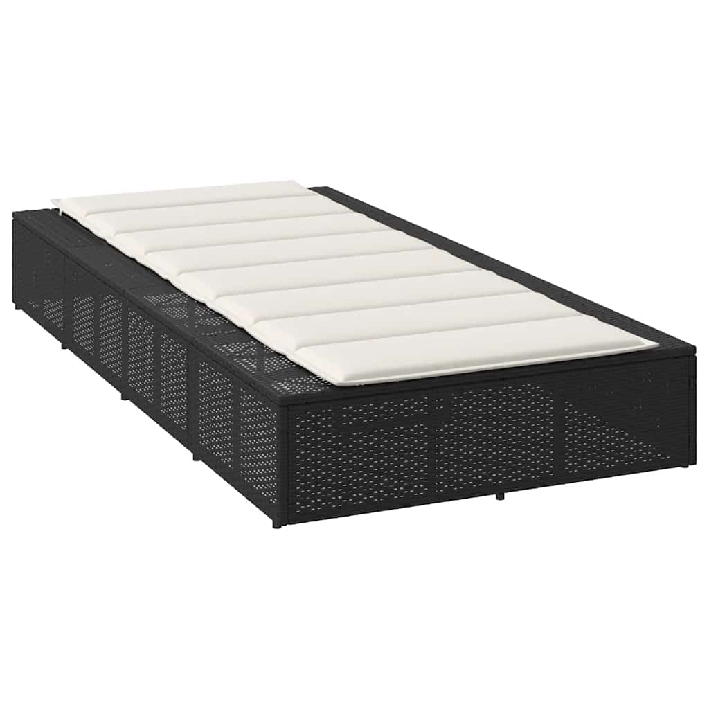 Sun Lounger with Floating Cushion Black Poly Rattan