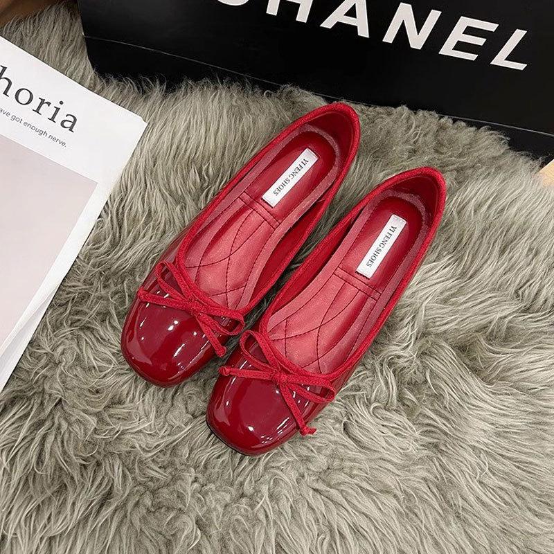 Height increase 5cm sweet bow square head ballet shoes for women's outer wear 25 spring new versatile and not tired feet small single shoes