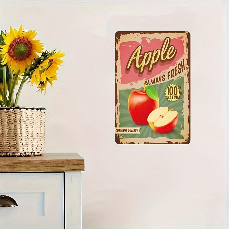 Vintage Apple Tin Sign Wall Art, Always Fresh Retro Metal Poster, Premium Quality Kitchen/Home Decor, Rustic Fruit Illustration