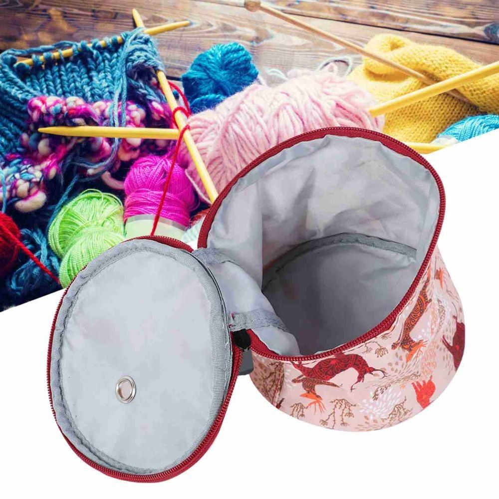 

Empty Round Knitting Storage Tote Bag Crochet Knitting Bag Case For Carrying Crochet Accessories Deer