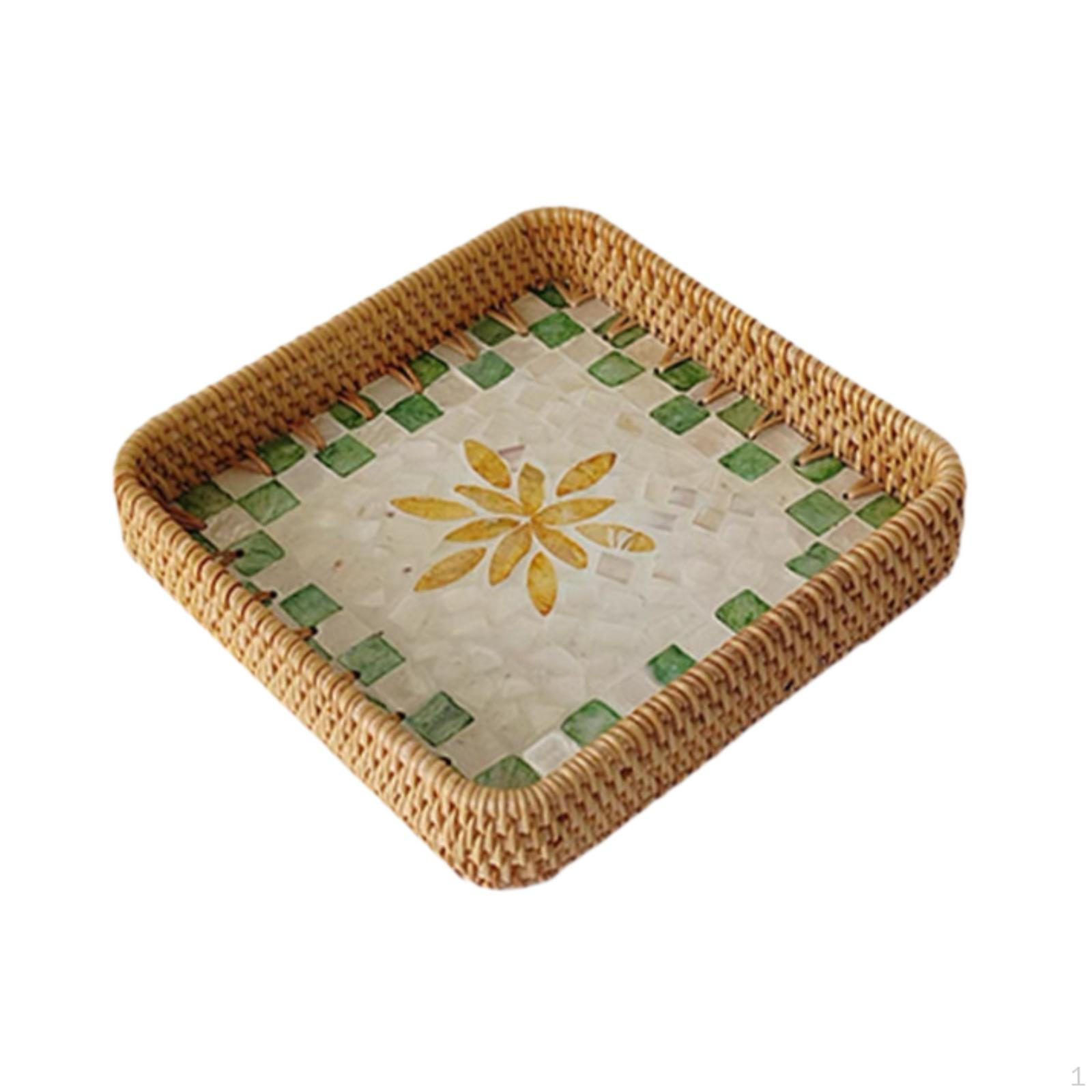 

Корзина из ротанга, прямоугольный органайзер для хлеба, декоративный поднос, миска для подачи закусок на стол 20x20x4cm