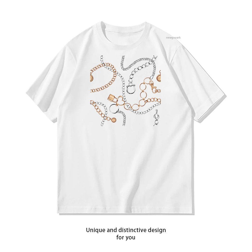 

Chic Chain Accents cotton T shirt Unisex Adult couple streetwealtops tee Short sleev Casual 4XL