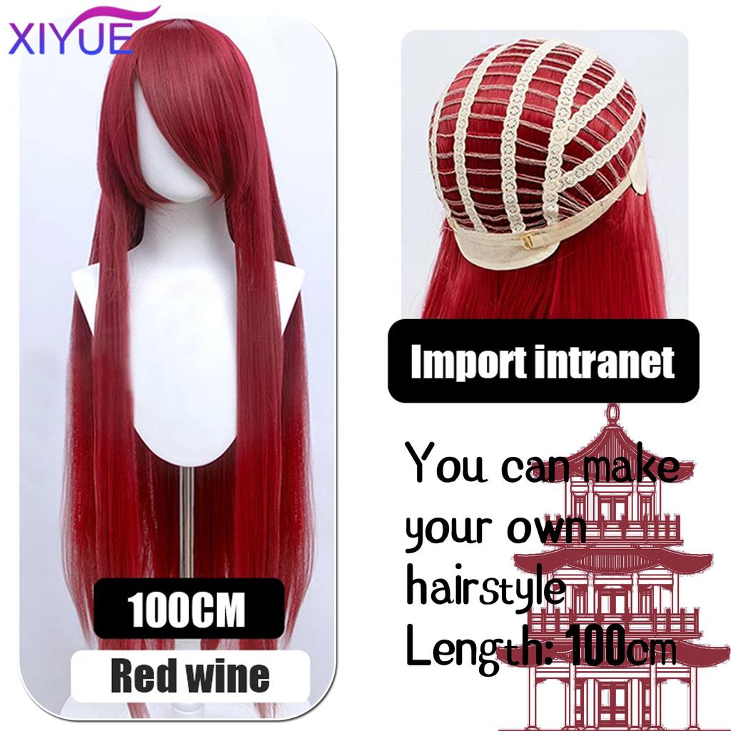 XIYUE Parrucche Cosplay Lunghe Sintetiche Colorate 100cm Parrucca Lolita Verde Rosa Bionda Viola Liscia Acconciatura per Festa di Halloween