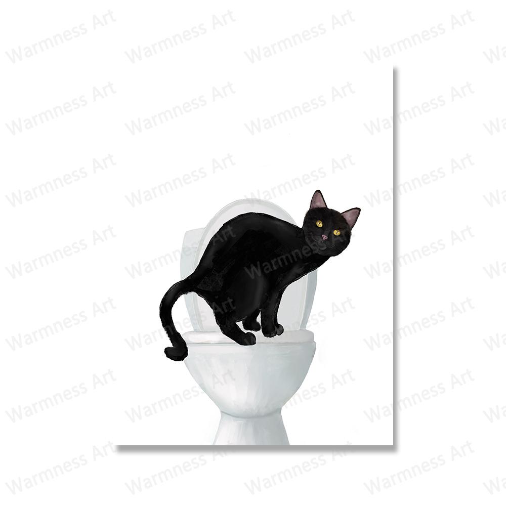 Cute Peekaboo Black Cat Portrait Canvas Painting Print Animal Poster Cat On Toilet Wall Art Picture for Bathroom Home Decoration