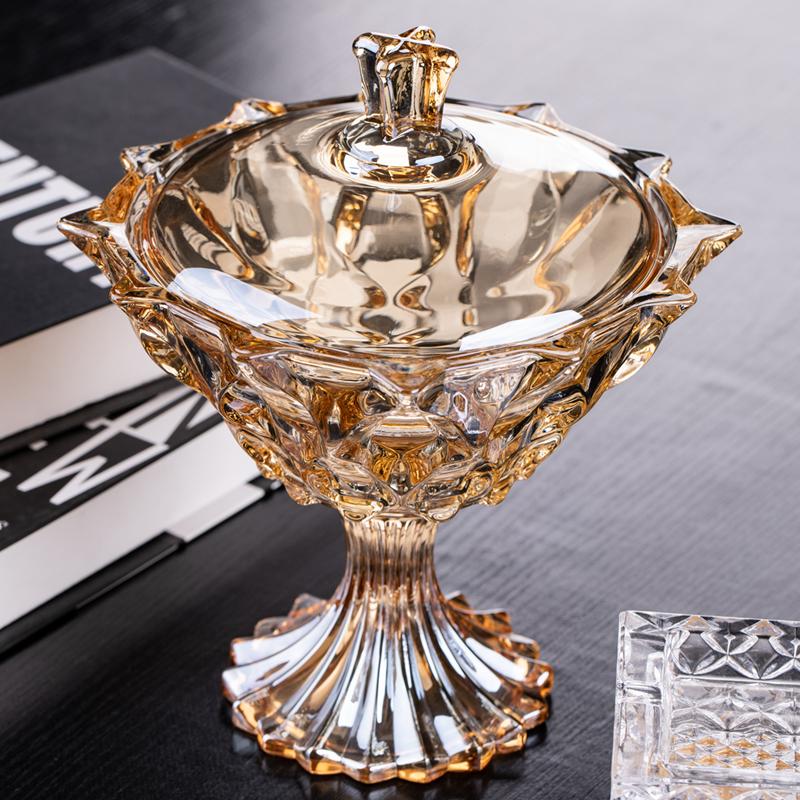 European-style Crystal Glass Ornaments with Lid Small Fruit Plate Home Living Room Large Storage Tank Home Decoration Sugar Tank