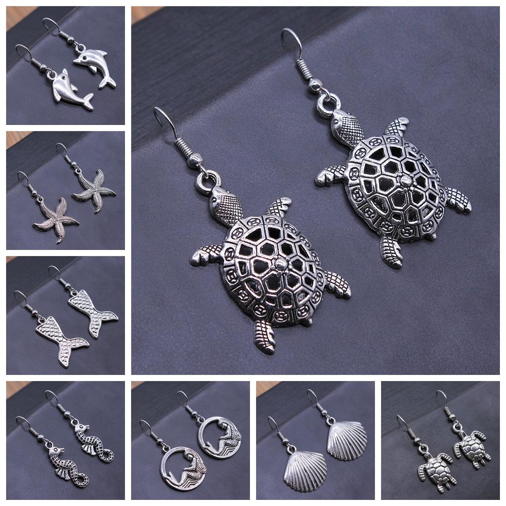 Sea Animal Marine Life Dangle Earring Vintage Shell Dolphin Octopus Squid Turtle Mermaid Shaped Earring For Women Summer Earring