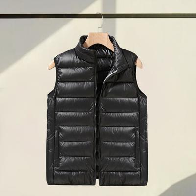 Gilet en coton sans manches à col montant avec poches à fermeture éclair et poches à rabat, vêtement d'extérieur matelassé léger et chaud