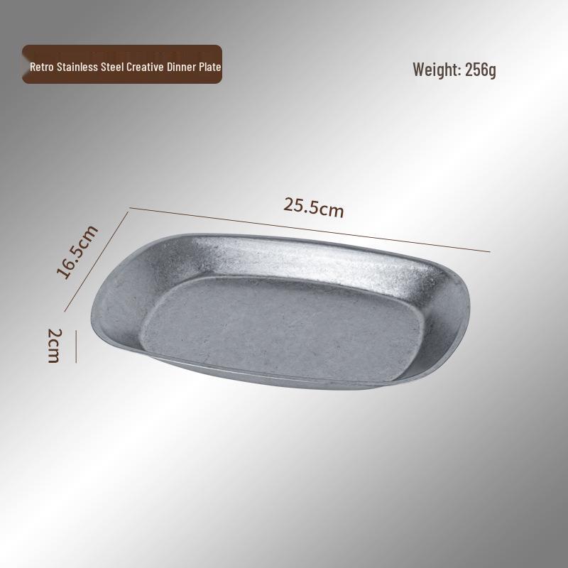 Vintage Stainless Steel Deep Dinner Plate for Snacks, Fried Chicken, and BBQ Outdoor Picnics